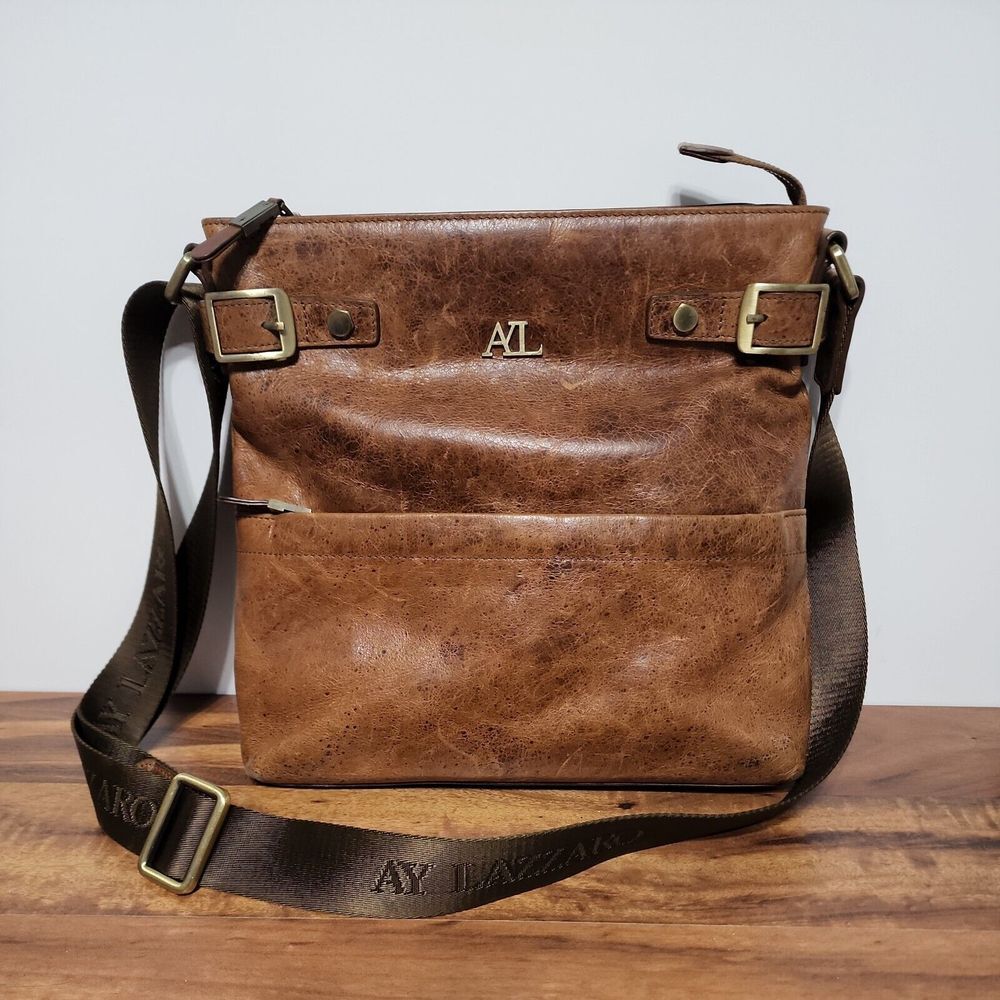 AY Lazzaro Distressed Leather Messenger Bag Crossbody Organization Business‎ Bag